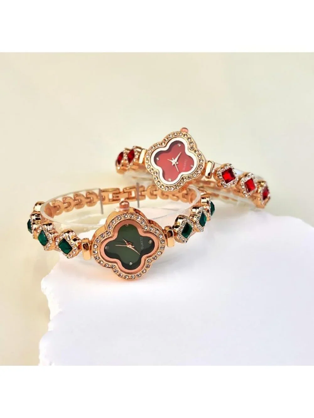 Women's Red Diamond Bracelet Fashion Dress Quartz Luxury Elegant Wrist Watch